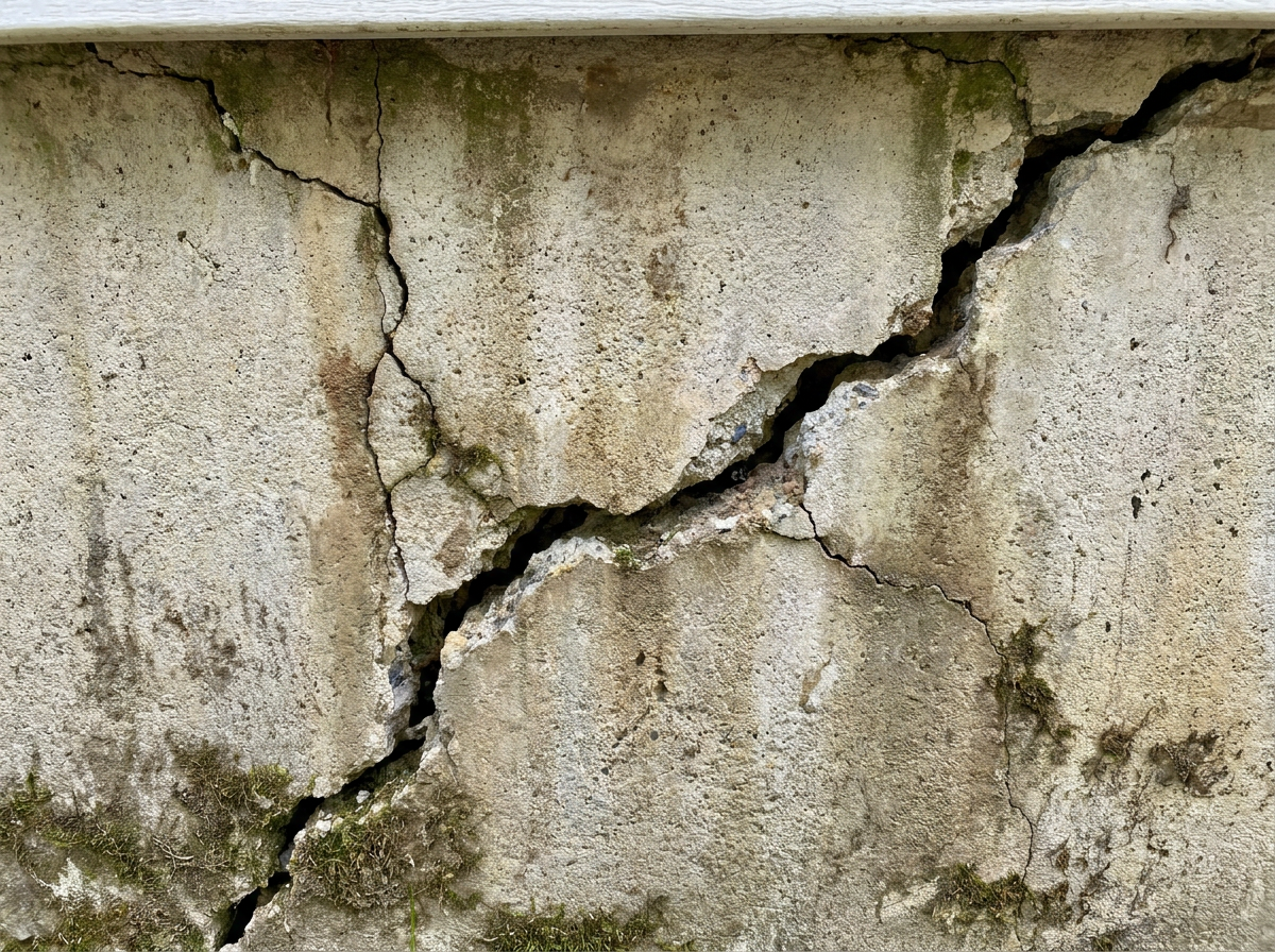 Close-up of foundation crack before repair
