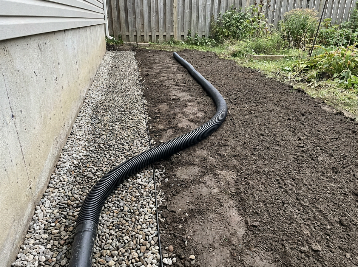 French drain installation after