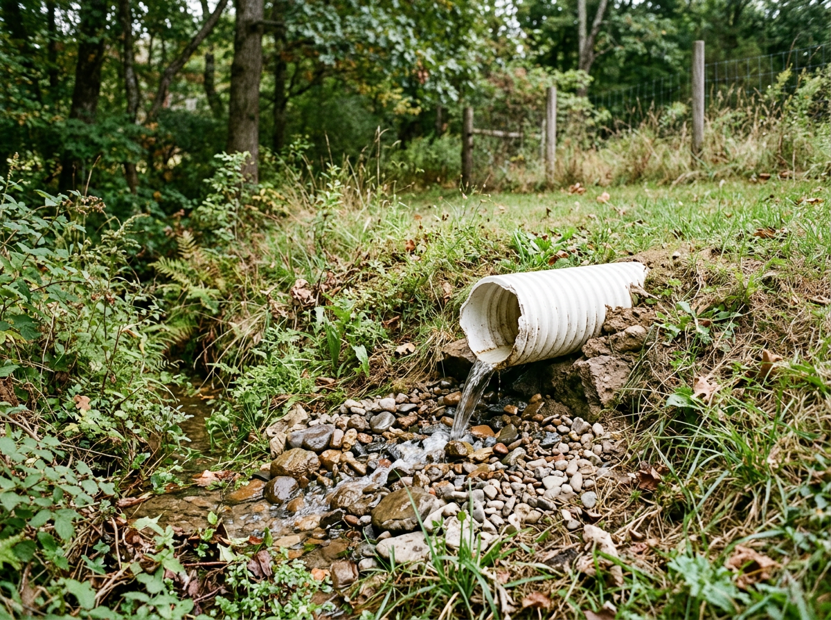 French drain daylight outlet at edge of yard